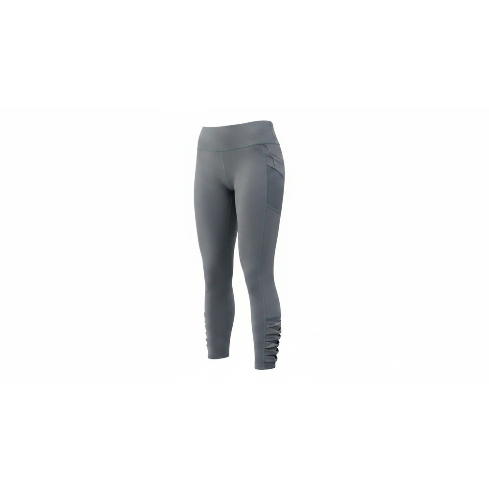 BSP Leggings Womens Large Dark Grey 7/8 Length Strappy Lattice Media Pocket
